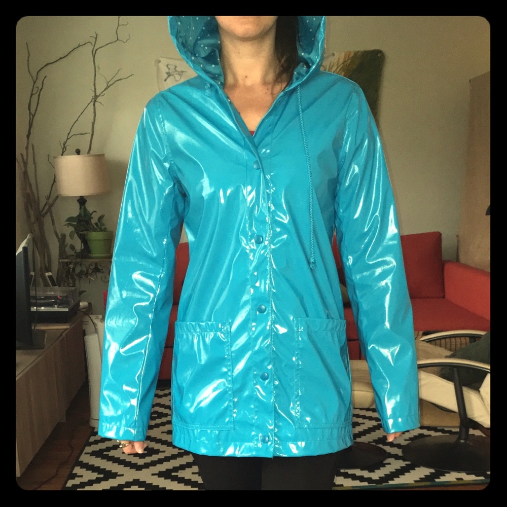 Blue Raincoat with Polkadot lining